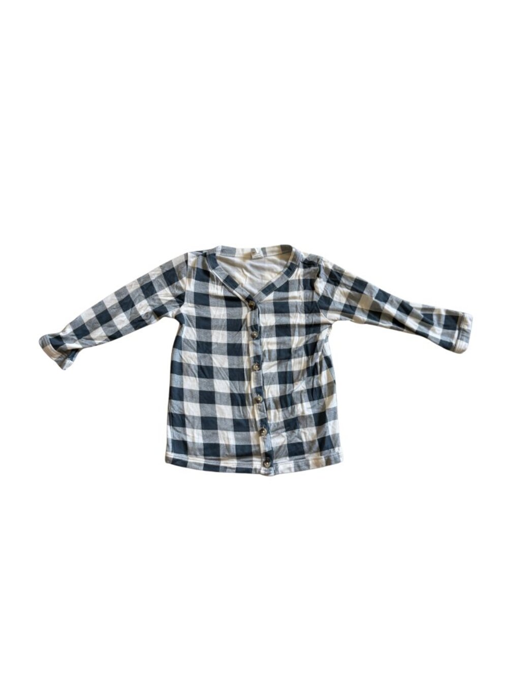kate quinn - Shawl Collar Cardigan Slate Blue Gingham Bamboo 2T
